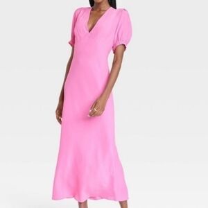 Elegant Pink Sateen Midi Dress Sz M